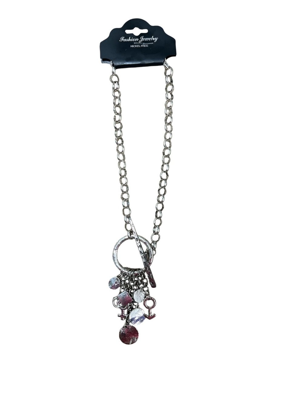 Silver Charm Pendant Necklace with Mixed Charms